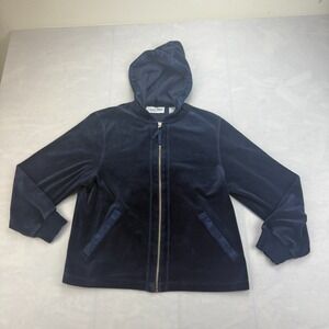 Classic Blues Velour Hoodie Womens Medium Navy Classic Fit Long Sleeve Full Zip